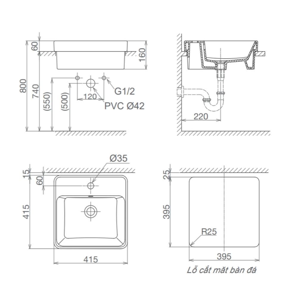 Chậu lavabo đặt bàn Viglacera V24