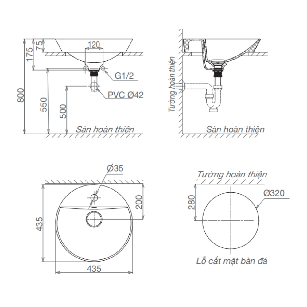 Chậu lavabo đặt bàn Viglacera V26