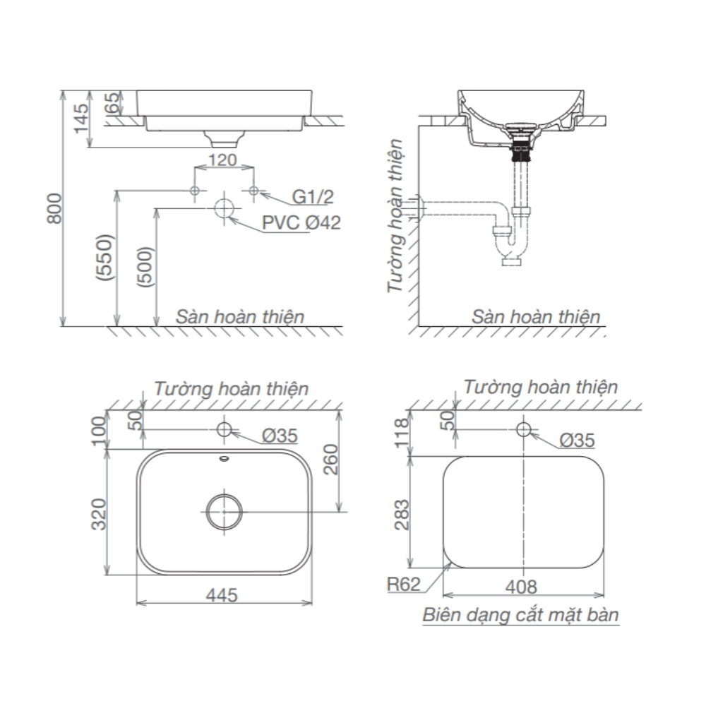 Chậu lavabo đặt bàn Viglacera V27