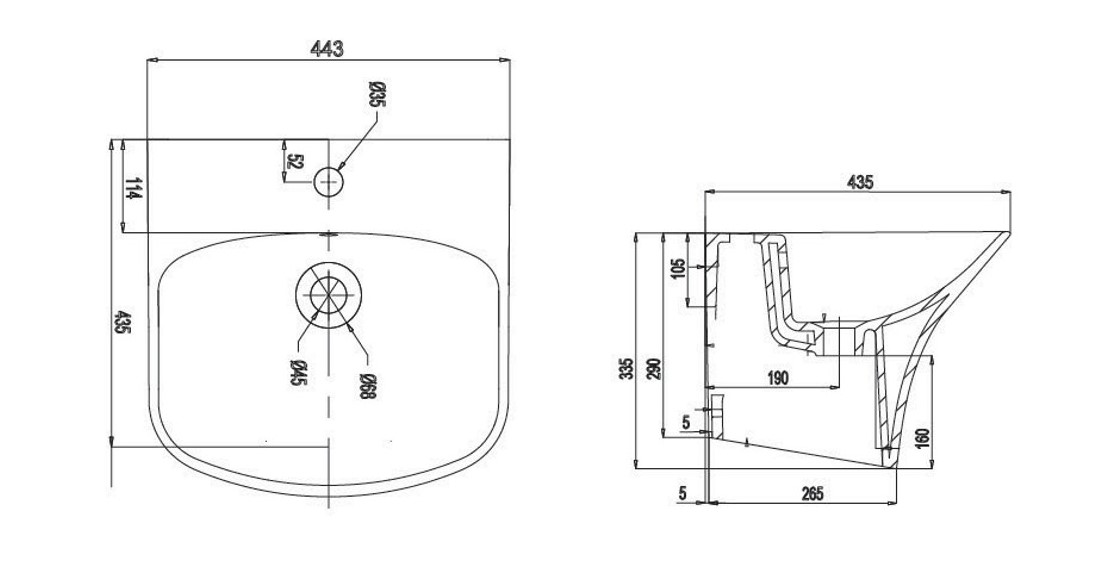 Bản vẽ kỹ thuật chậu rửa Lavabo Viglacera V64-CHAU treo tường