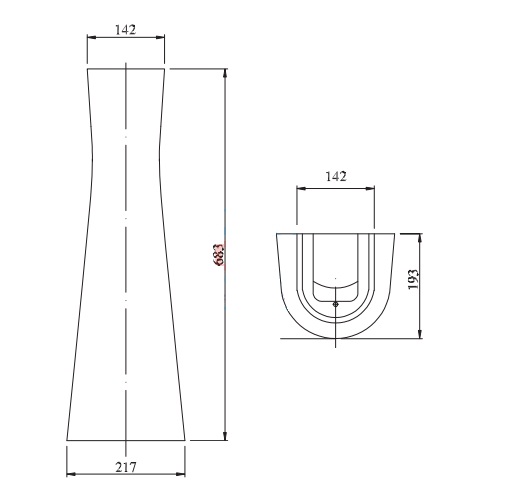 bản vẽ kĩ thuật Chân chậu rửa mặt lavabo VIGLACERA dài VI1T