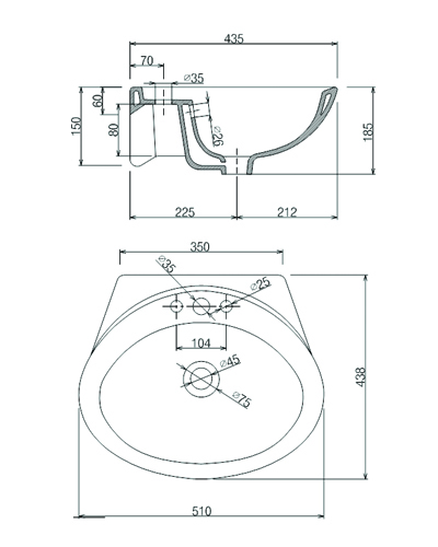 Bản vẽ kỹ thuật Lavabo Treo Tường VTL2 Viglacera