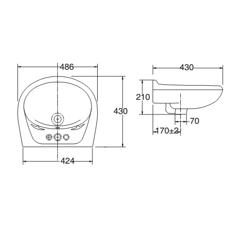 Bản vẽ kỹ thuật chậu rửa mặt Viglacera VTL3 treo tường