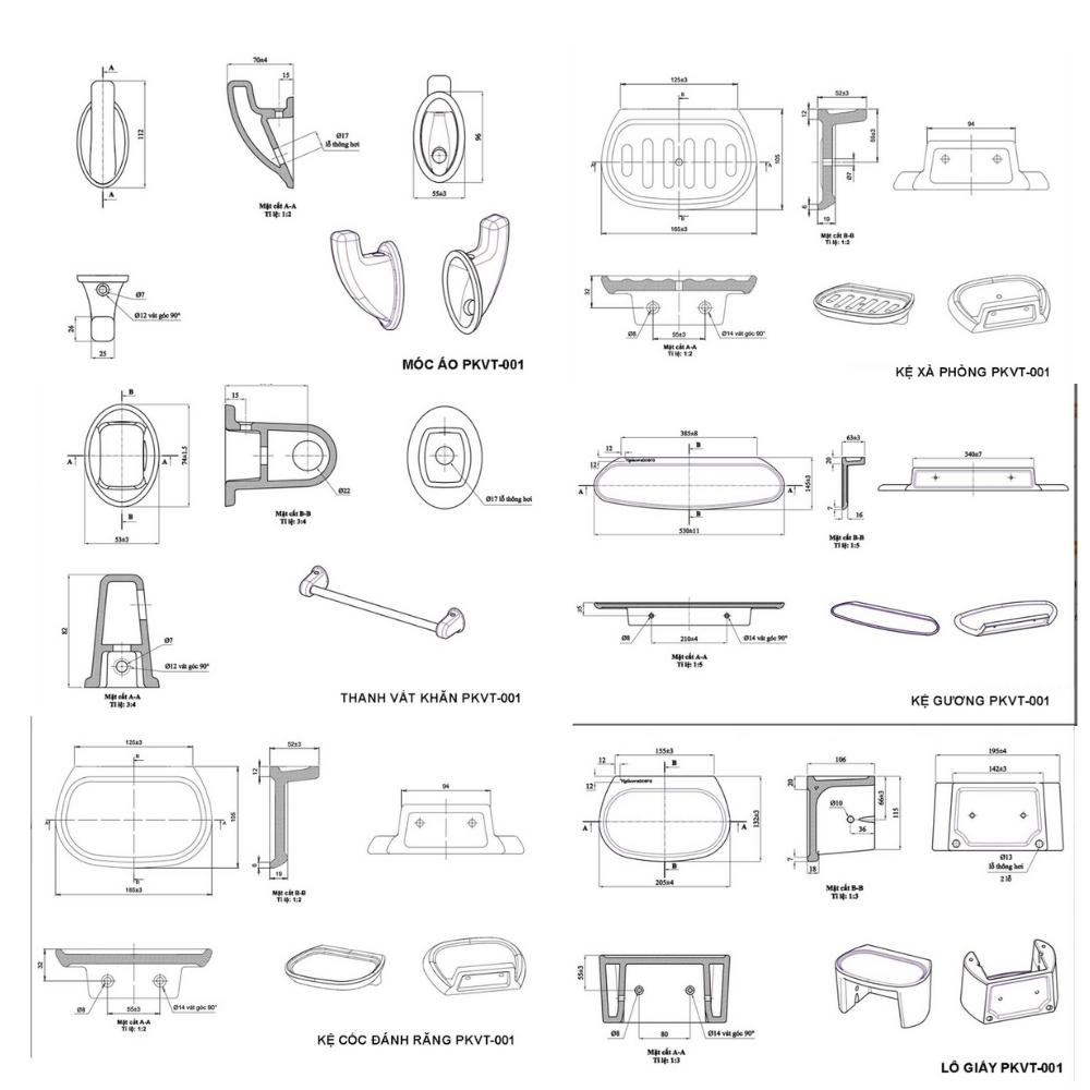 Bộ phụ kiện sứ 6 món Viglacera PKVT-001