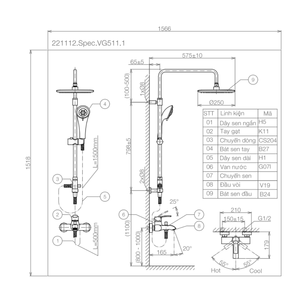 Sen cây nóng lạnh Viglacera VG511.1