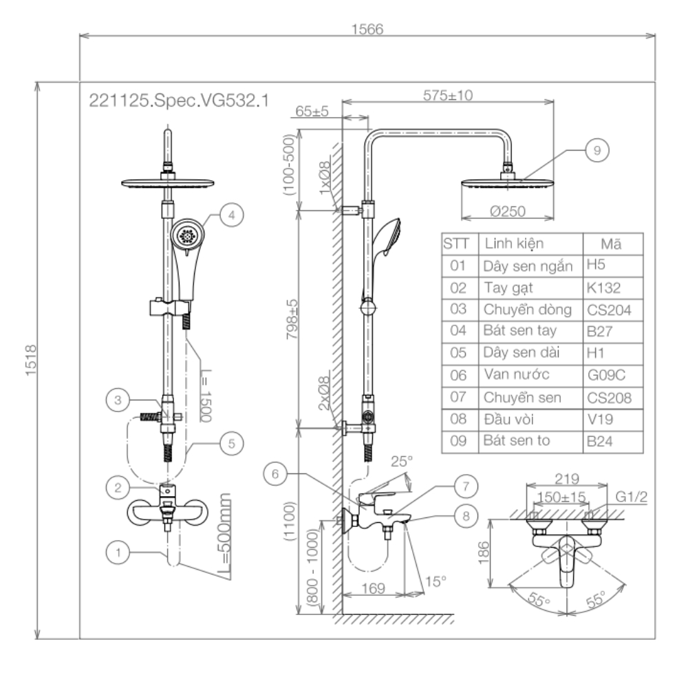 Sen ghép nóng lạnh có vòi Viglacera VG532.1