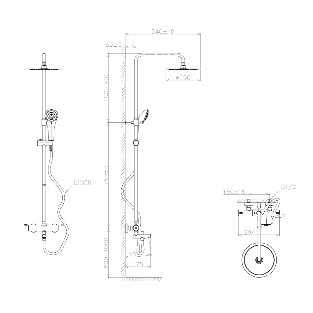 Bản vẽ kỹ thuật sen cây tắm đứng nhiệt độ Viglacera VG598.1