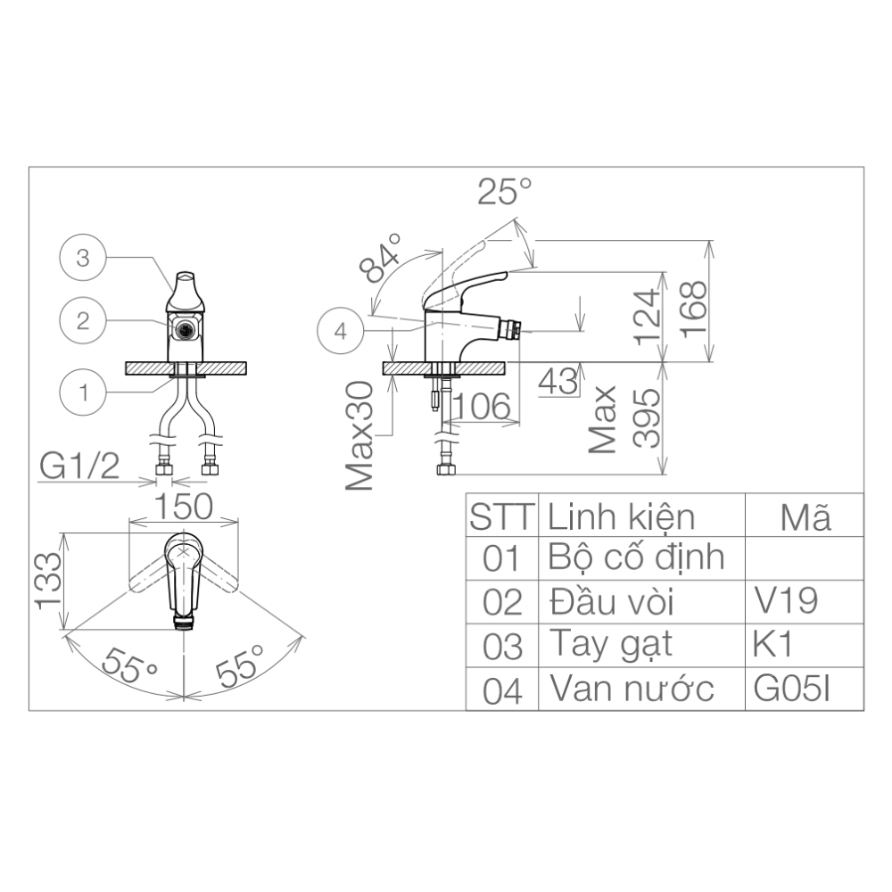 Vòi tiểu nữ Viglacera VG101