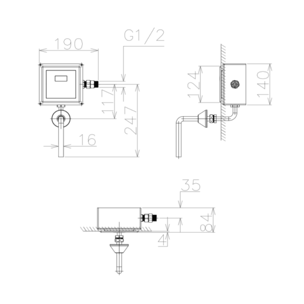 Bộ xả tiểu cảm ứng âm tường dùng pin Viglacera VG843.1