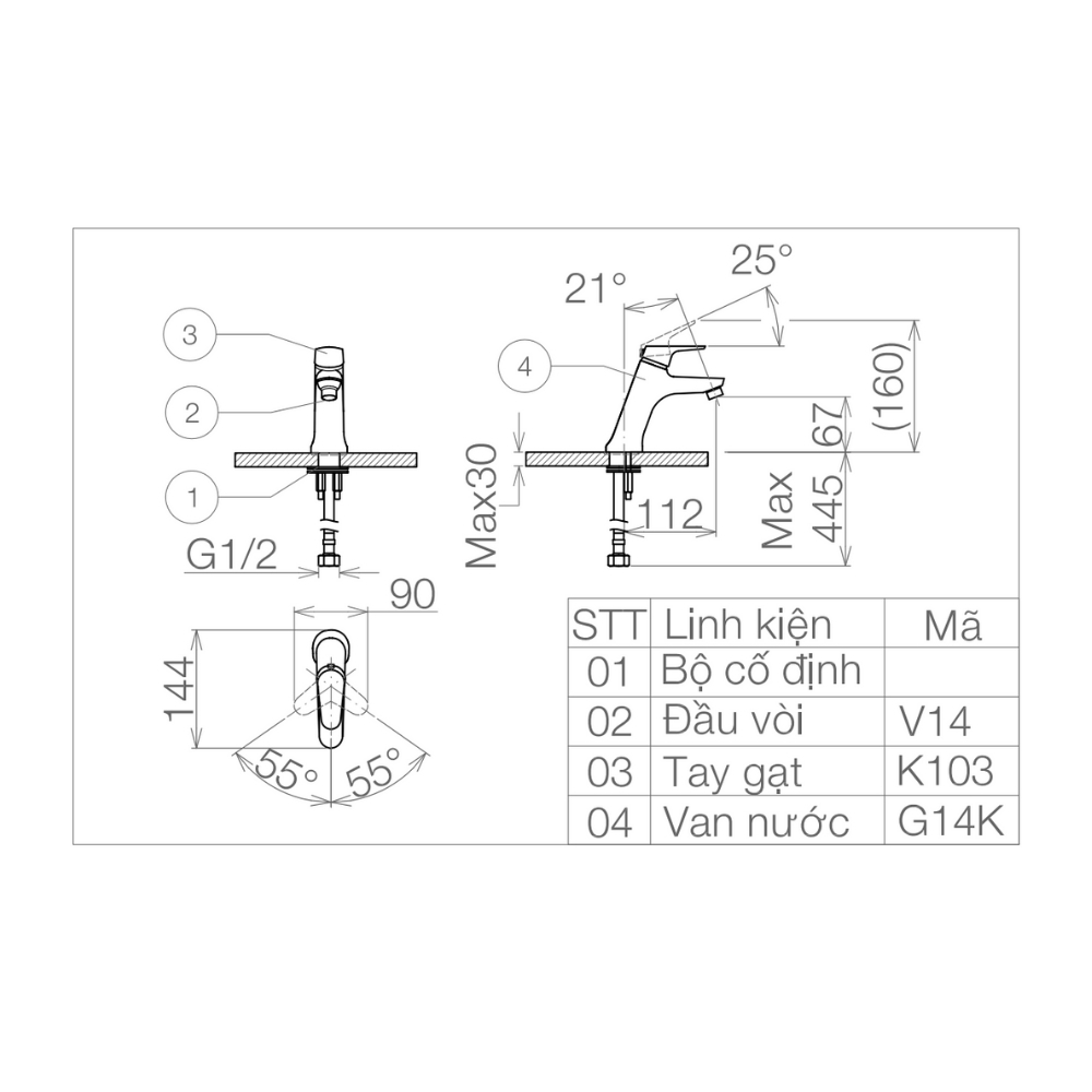 Vòi chậu lavabo lạnh Viglacera VG103