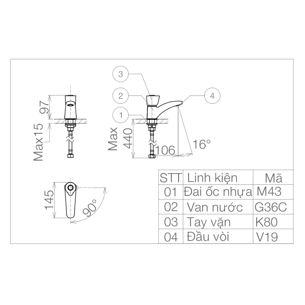 Vòi chậu lavabo lạnh Viglacera VG106