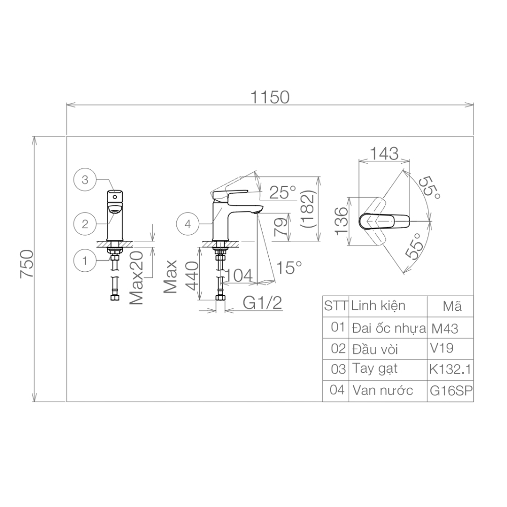 Vòi chậu lavabo lạnh Viglacera VG132.2