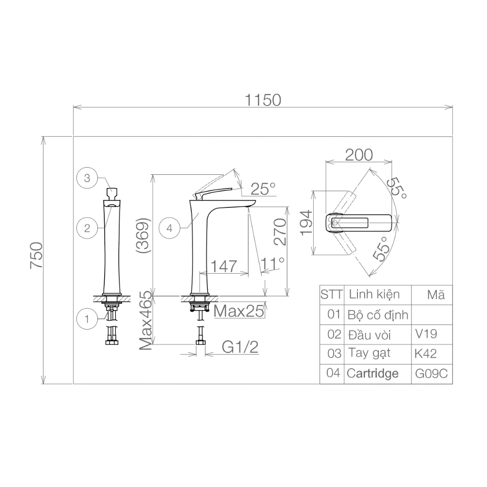 Vòi chậu lavabo nóng lạnh Viglacera VG142.1