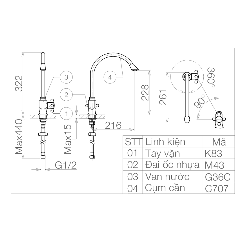 Vòi rửa chén lạnh Viglacera VG707