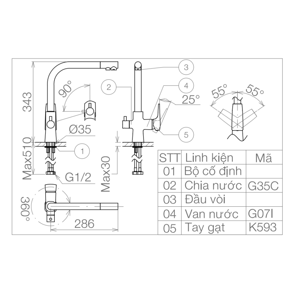 Vòi bếp nóng lạnh Viglacera VG713