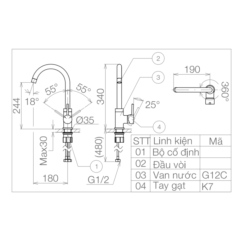 Vòi rửa chén nóng lạnh Viglacera VG731
