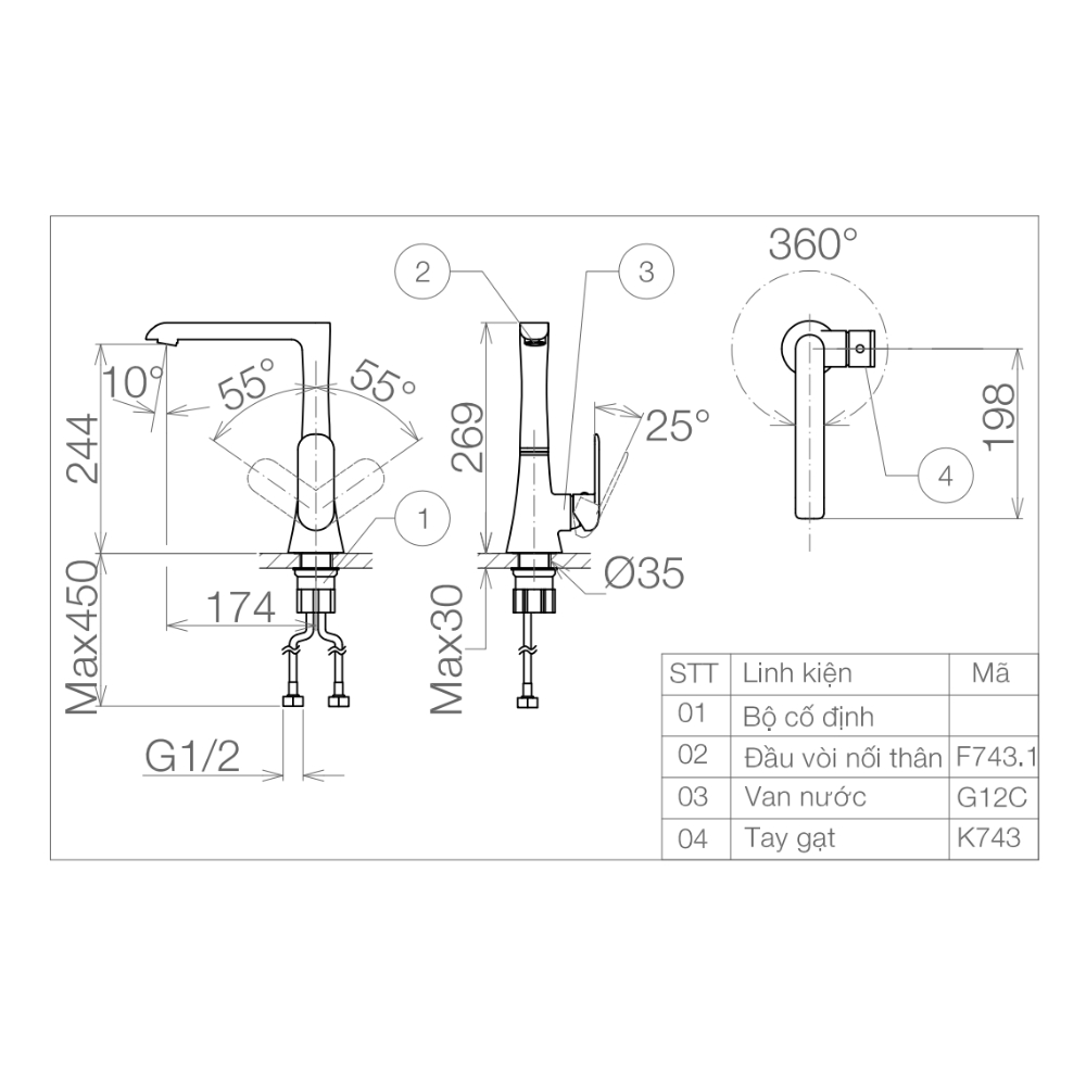 Vòi rửa chén nóng lạnh Viglacera VG743
