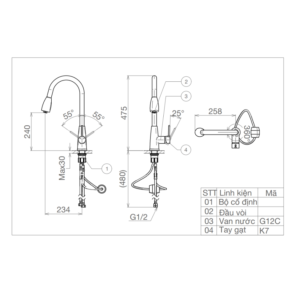 Vòi rửa bát gắn chậu nóng lạnh Viglacera VG768